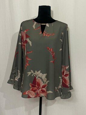 DG2 by Diane Gilman Floral Keyhole Ruffle-Sleeve Blouse